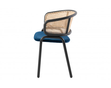 LeisureMod Ervilla Modern Dining Chair With Stainless Steel Legs Velvet Seat And Wicker Back - Navy Blue