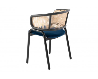 LeisureMod Ervilla Modern Dining Chair With Stainless Steel Legs Velvet Seat And Wicker Back - Navy Blue