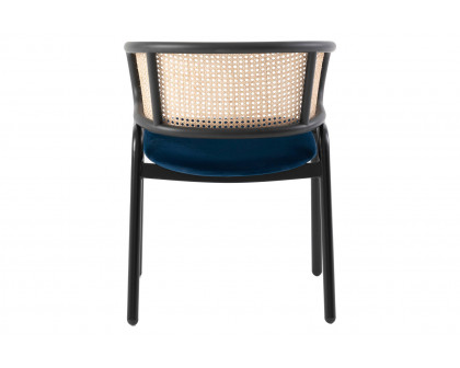 LeisureMod Ervilla Modern Dining Chair With Stainless Steel Legs Velvet Seat And Wicker Back - Navy Blue