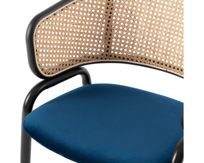 LeisureMod Ervilla Modern Dining Chair With Stainless Steel Legs Velvet Seat And Wicker Back - Navy Blue