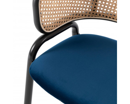 LeisureMod Ervilla Modern Dining Chair With Stainless Steel Legs Velvet Seat And Wicker Back - Navy Blue