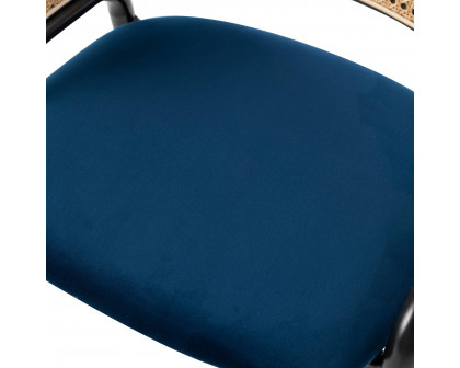 LeisureMod Ervilla Modern Dining Chair With Stainless Steel Legs Velvet Seat And Wicker Back - Navy Blue