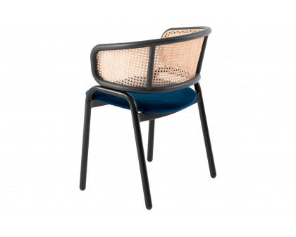 LeisureMod Ervilla Modern Dining Chair With Stainless Steel Legs Velvet Seat And Wicker Back (Set Of 2) - Navy Blue