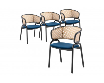 LeisureMod Ervilla Modern Dining Chair With Stainless Steel Legs Velvet Seat And Wicker Back (Set Of 4)