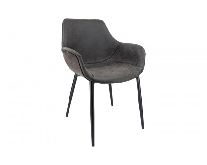 LeisureMod Markley Modern Leather Dining Arm Chair with Black Metal Legs