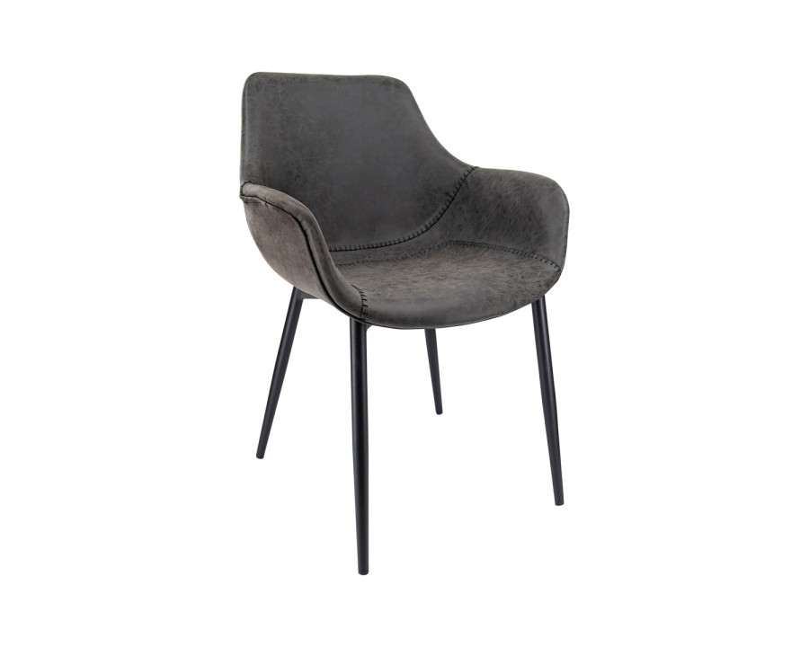 LeisureMod Markley Modern Leather Dining Arm Chair with Black Metal Legs - Charcoal/Black