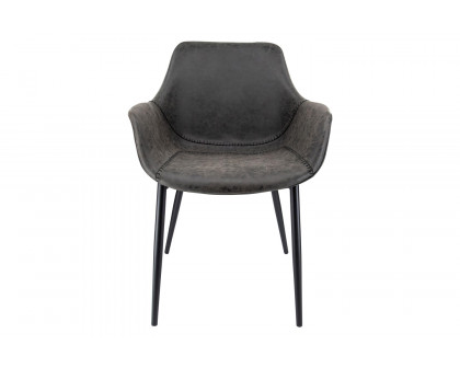 LeisureMod Markley Modern Leather Dining Arm Chair with Black Metal Legs - Charcoal/Black