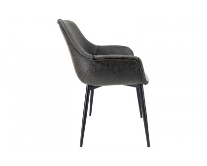 LeisureMod Markley Modern Leather Dining Arm Chair with Black Metal Legs - Charcoal/Black