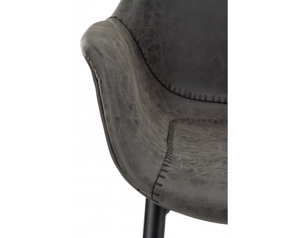 LeisureMod Markley Modern Leather Dining Arm Chair with Black Metal Legs - Charcoal/Black