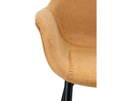 LeisureMod Markley Modern Leather Dining Arm Chair with Black Metal Legs - Light Brown