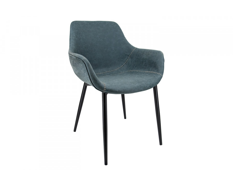 LeisureMod Markley Modern Leather Dining Arm Chair with Black Metal Legs - Peacock/Blue