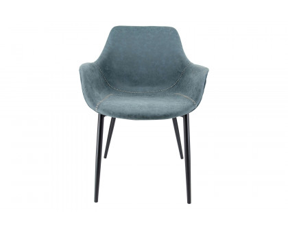 LeisureMod Markley Modern Leather Dining Arm Chair with Black Metal Legs - Peacock/Blue