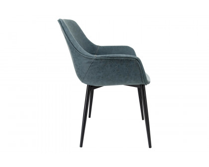 LeisureMod Markley Modern Leather Dining Arm Chair with Black Metal Legs - Peacock/Blue