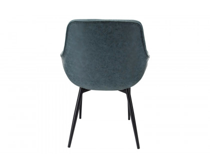 LeisureMod Markley Modern Leather Dining Arm Chair with Black Metal Legs - Peacock/Blue