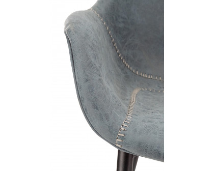 LeisureMod Markley Modern Leather Dining Arm Chair with Black Metal Legs - Peacock/Blue