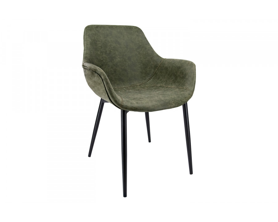 LeisureMod Markley Modern Leather Dining Arm Chair with Black Metal Legs - Olive Green