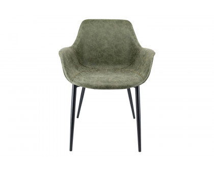 LeisureMod Markley Modern Leather Dining Arm Chair with Black Metal Legs - Olive Green