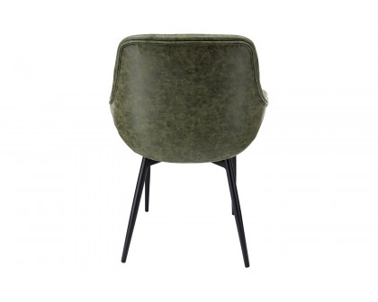 LeisureMod Markley Modern Leather Dining Arm Chair with Black Metal Legs - Olive Green