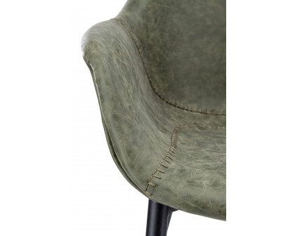 LeisureMod Markley Modern Leather Dining Arm Chair with Black Metal Legs - Olive Green