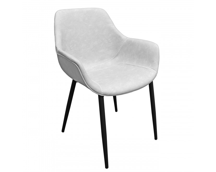 LeisureMod Markley Modern Leather Dining Arm Chair with Black Metal Legs - Light Gray