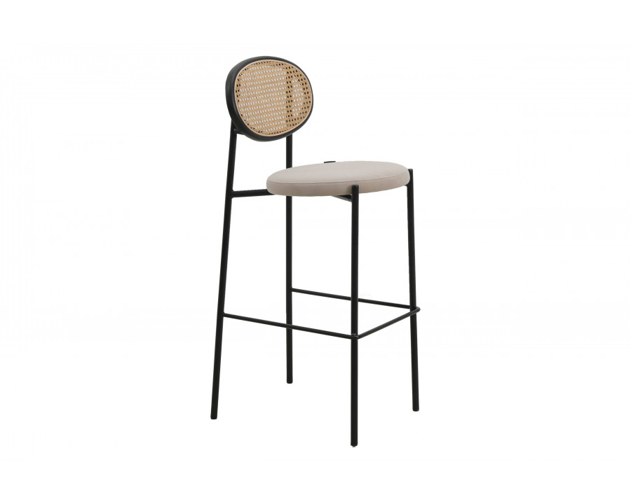 LeisureMod Euston Mid-Century Modern Wicker Bar Stool with Black Powder Coated Steel Frame and Footrest