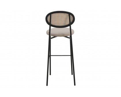 LeisureMod Euston Mid-Century Modern Wicker Bar Stool with Black Powder Coated Steel Frame and Footrest - Beige