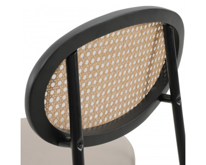 LeisureMod Euston Mid-Century Modern Wicker Bar Stool with Black Powder Coated Steel Frame and Footrest - Beige