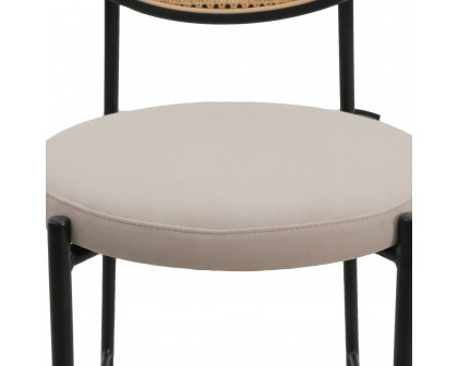 LeisureMod Euston Mid-Century Modern Wicker Bar Stool with Black Powder Coated Steel Frame and Footrest - Beige