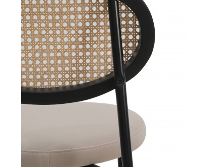 LeisureMod Euston Mid-Century Modern Wicker Bar Stool with Black Powder Coated Steel Frame and Footrest - Beige