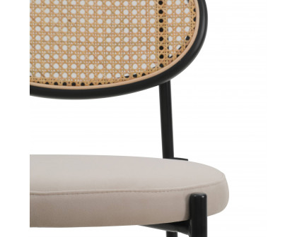 LeisureMod Euston Mid-Century Modern Wicker Bar Stool with Black Powder Coated Steel Frame and Footrest - Beige