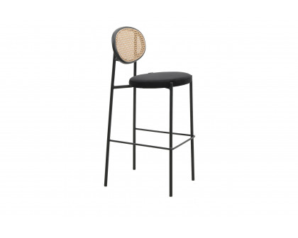 LeisureMod Euston Mid-Century Modern Wicker Bar Stool with Black Powder Coated Steel Frame and Footrest