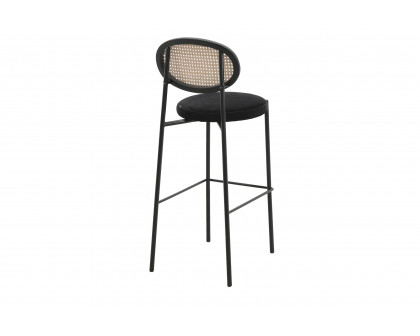 LeisureMod Euston Mid-Century Modern Wicker Bar Stool with Black Powder Coated Steel Frame and Footrest - Black