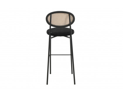 LeisureMod Euston Mid-Century Modern Wicker Bar Stool with Black Powder Coated Steel Frame and Footrest - Black