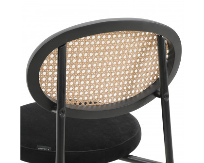 LeisureMod Euston Mid-Century Modern Wicker Bar Stool with Black Powder Coated Steel Frame and Footrest - Black