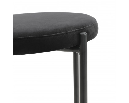 LeisureMod Euston Mid-Century Modern Wicker Bar Stool with Black Powder Coated Steel Frame and Footrest - Black