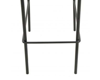 LeisureMod Euston Mid-Century Modern Wicker Bar Stool with Black Powder Coated Steel Frame and Footrest - Black