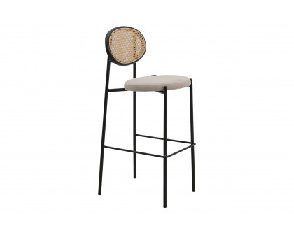 LeisureMod Euston Mid-Century Modern Wicker Bar Stool with Black Powder Coated Steel Frame and Footrest