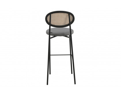 LeisureMod Euston Mid-Century Modern Wicker Bar Stool with Black Powder Coated Steel Frame and Footrest - Gray