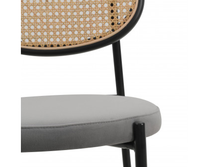 LeisureMod Euston Mid-Century Modern Wicker Bar Stool with Black Powder Coated Steel Frame and Footrest - Gray