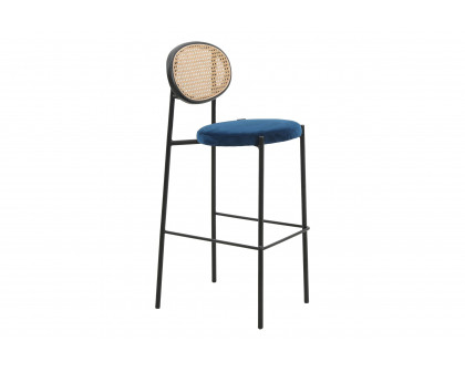 LeisureMod Euston Mid-Century Modern Wicker Bar Stool with Black Powder Coated Steel Frame and Footrest