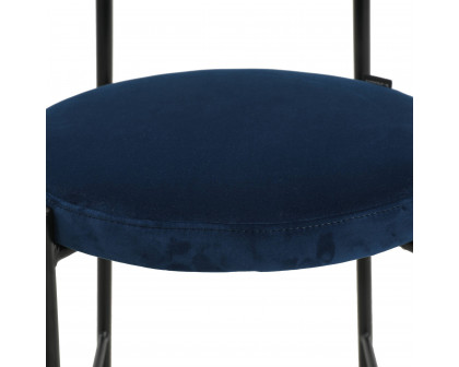 LeisureMod Euston Mid-Century Modern Wicker Bar Stool with Black Powder Coated Steel Frame and Footrest - Navy Blue