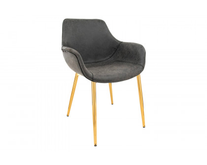 LeisureMod Markley Modern Leather Dining Arm Chair with Black Metal Legs