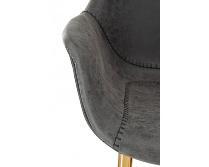 LeisureMod Markley Modern Leather Dining Arm Chair with Gold Metal Legs - Charcoal/Black