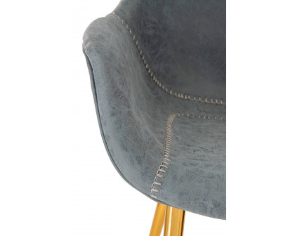 LeisureMod Markley Modern Leather Dining Arm Chair with Gold Metal Legs - Peacock/Blue