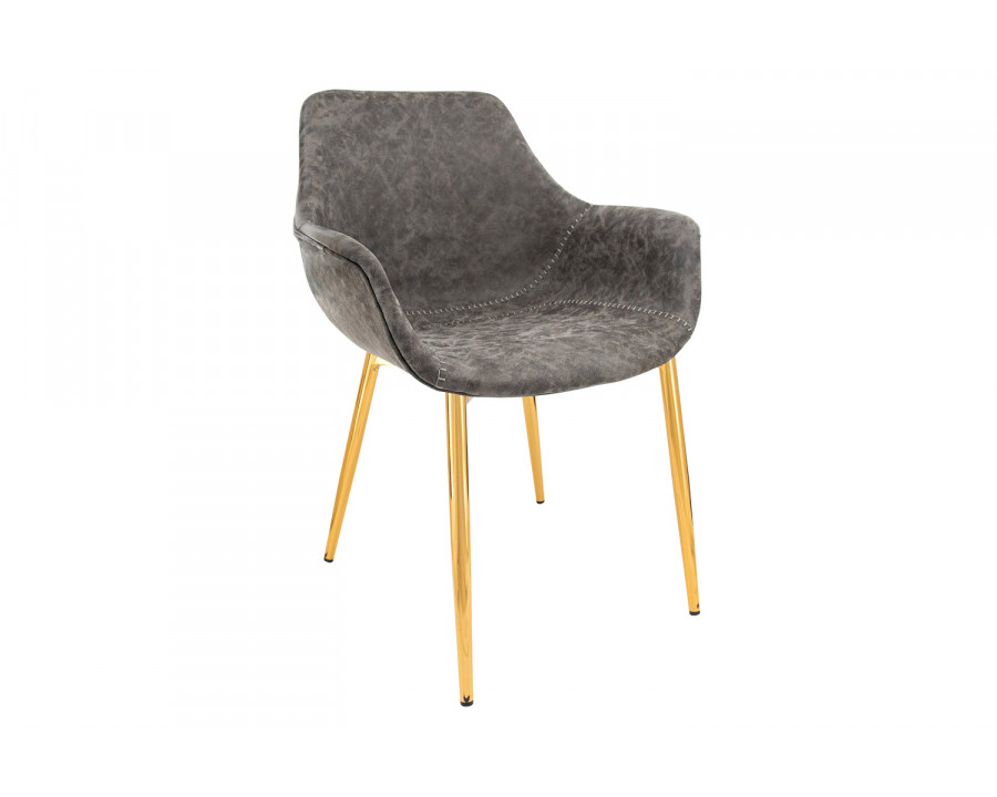 LeisureMod Markley Modern Leather Dining Arm Chair with Gold Metal Legs - Gray