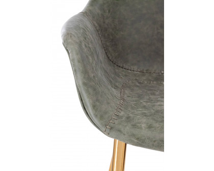 LeisureMod Markley Modern Leather Dining Arm Chair with Gold Metal Legs - Gray