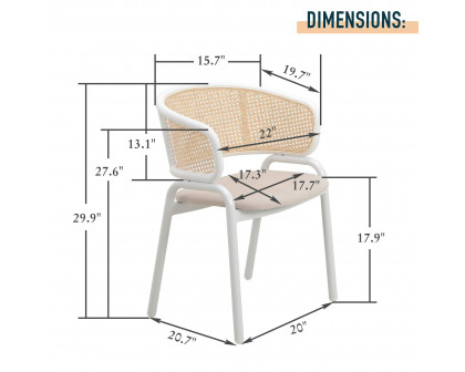 LeisureMod Ervilla Modern Dining Armchair with White Powder Coated Steel Legs and Wicker Back - Beige