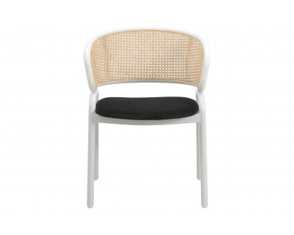 LeisureMod Ervilla Modern Dining Armchair with White Powder Coated Steel Legs and Wicker Back - Black