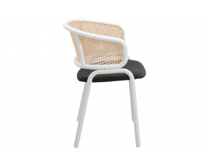 LeisureMod Ervilla Modern Dining Armchair with White Powder Coated Steel Legs and Wicker Back - Black