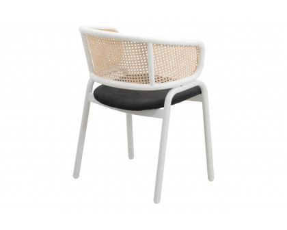 LeisureMod Ervilla Modern Dining Armchair with White Powder Coated Steel Legs and Wicker Back - Black